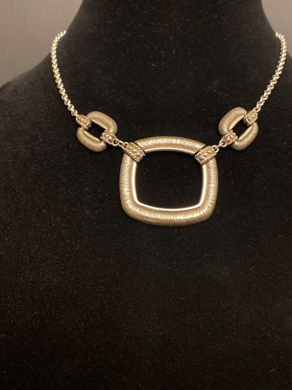 Brighton Vintage Silver Rhodium Plate Open Square Necklace & Heart Closure